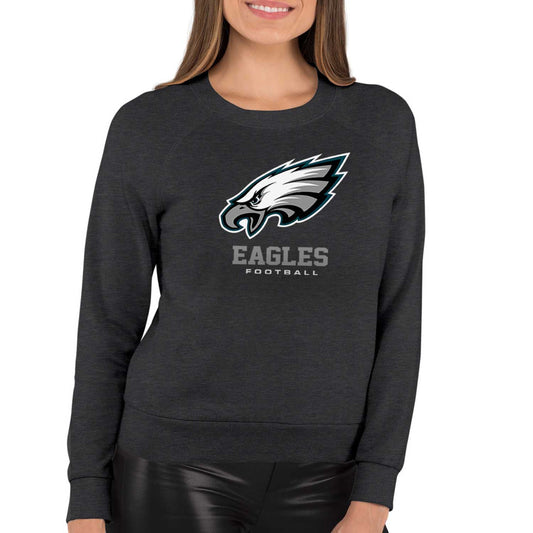 Philadelphia Eagles Women's NFL Ultimate Fan Logo Slouchy Crewneck -Tagless Fleece Lightweight Pullover - Charcoal