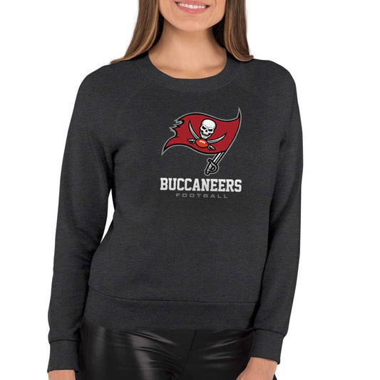 Tampa Bay Buccaneers Women's NFL Ultimate Fan Logo Slouchy Crewneck -Tagless Fleece Lightweight Pullover - Charcoal