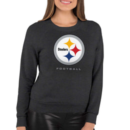 Pittsburgh Steelers Women's NFL Ultimate Fan Logo Slouchy Crewneck -Tagless Fleece Lightweight Pullover - Charcoal