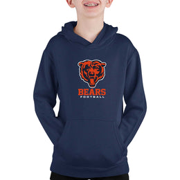 Chicago Bears Youth NFL Ultimate Fan Logo Fleece Hooded Sweatshirt -Tagless Football Pullover For Kids - Navy