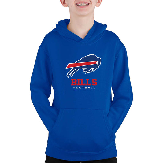 Buffalo Bills Youth NFL Ultimate Fan Logo Fleece Hooded Sweatshirt -Tagless Football Pullover For Kids - Royal