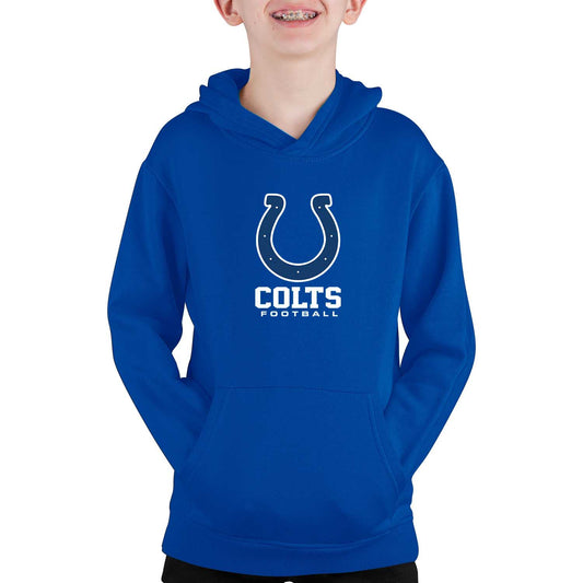 Indianapolis Colts Youth NFL Ultimate Fan Logo Fleece Hooded Sweatshirt -Tagless Football Pullover For Kids - Royal