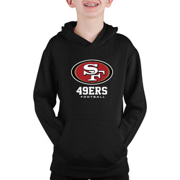 San Francisco 49ers Youth NFL Ultimate Fan Logo Fleece Hooded Sweatshirt -Tagless Football Pullover For Kids - Black