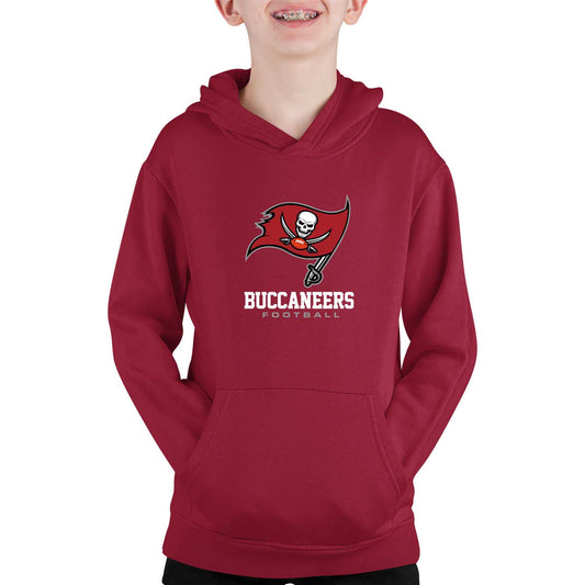 Tampa Bay Buccaneers Youth NFL Ultimate Fan Logo Fleece Hooded Sweatshirt -Tagless Football Pullover For Kids - Cardinal