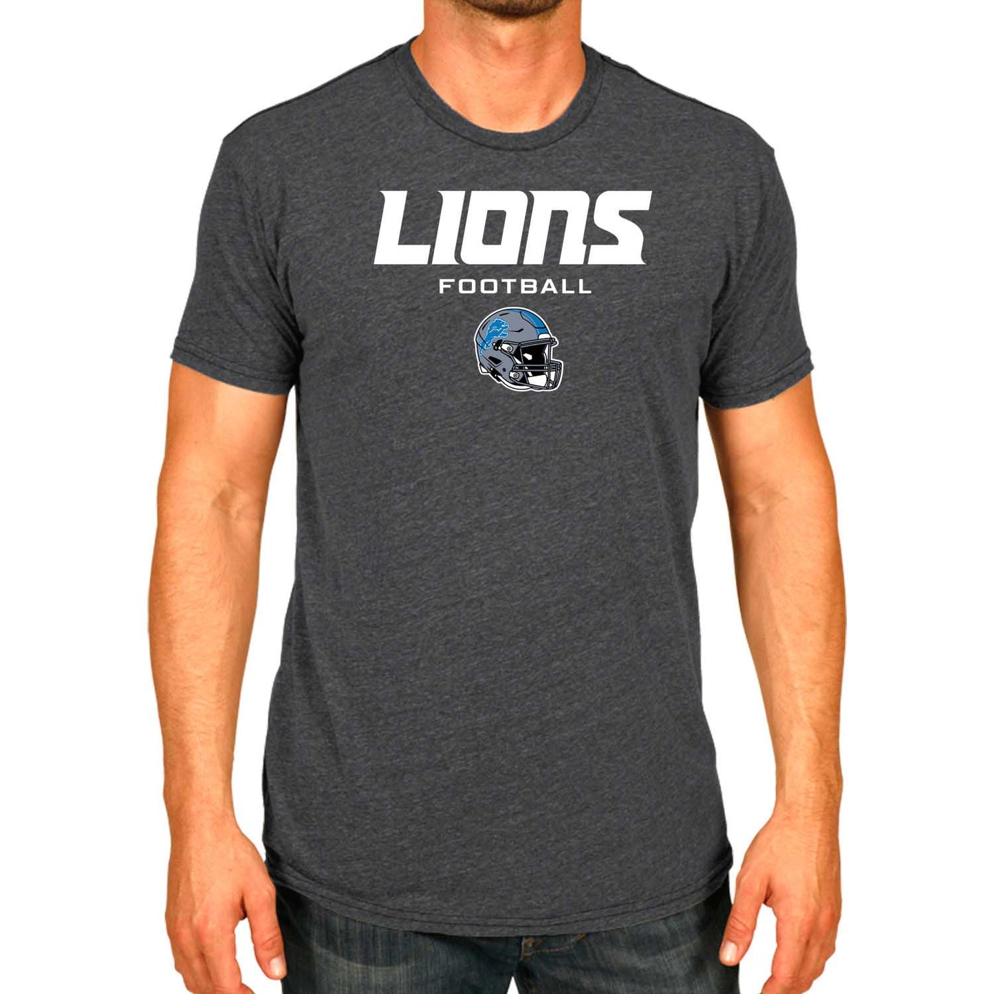 Detroit Lions NFL Adult Football Helmet Tagless T-Shirt - Charcoal