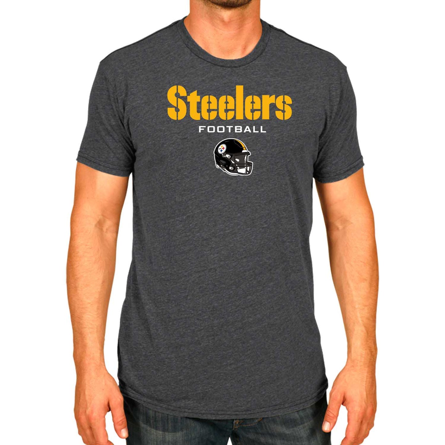 Pittsburgh Steelers NFL Adult Football Helmet Tagless T-Shirt - Charcoal