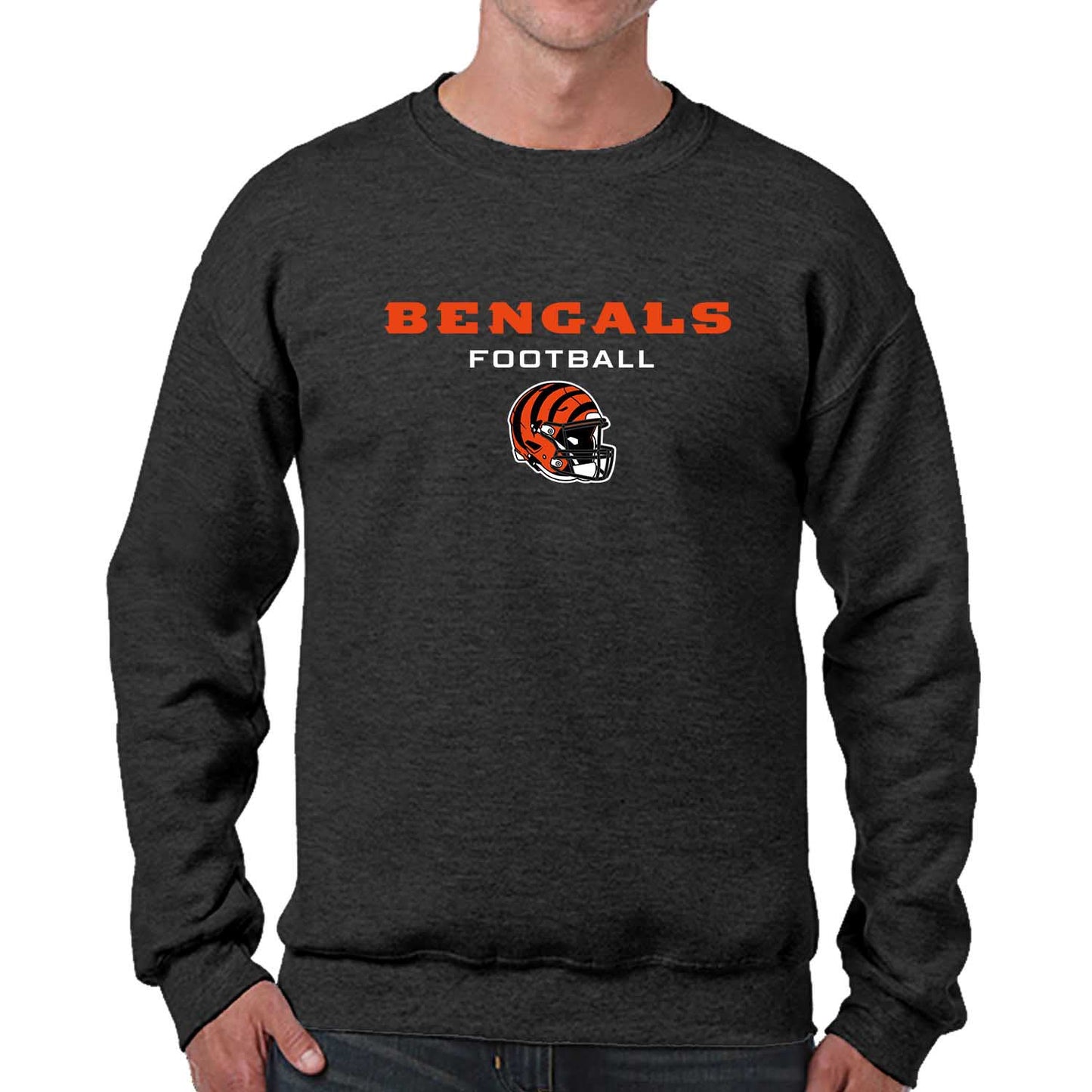 Cincinnati Bengals Adult NFL Football Helmet Heather Crewneck Sweatshirt - Charcoal