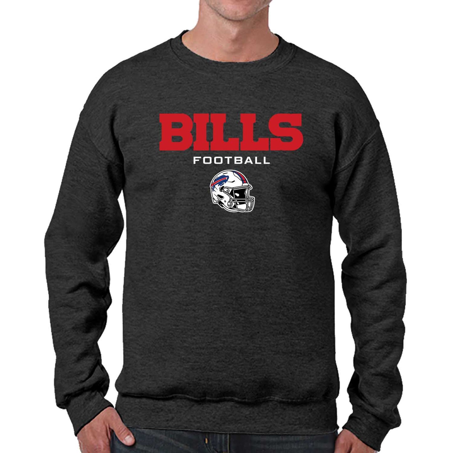 Buffalo Bills Adult NFL Football Helmet Heather Crewneck Sweatshirt - Charcoal