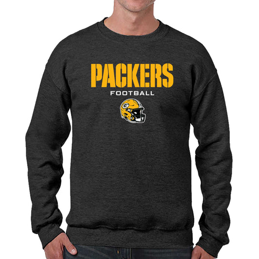 Green Bay Packers Adult NFL Football Helmet Heather Crewneck Sweatshirt - Charcoal