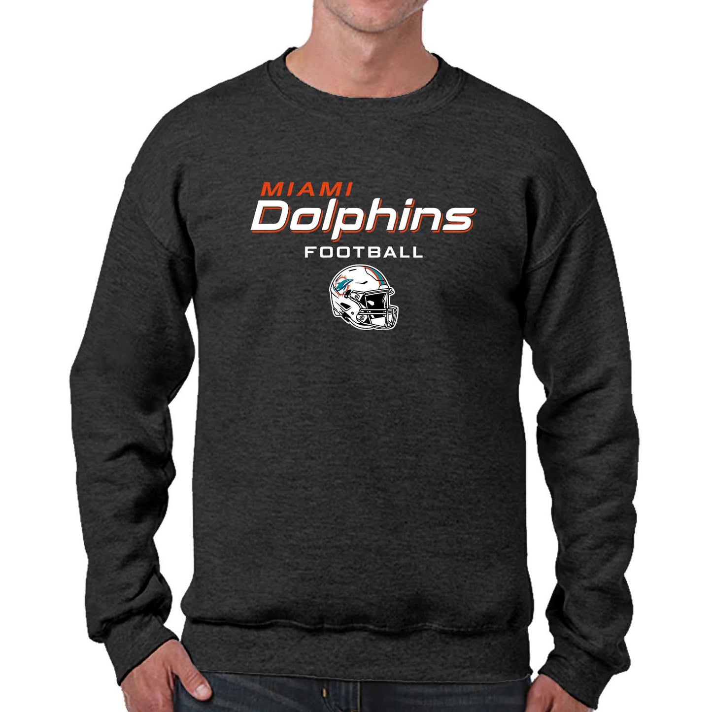 Miami Dolphins Adult NFL Football Helmet Heather Crewneck Sweatshirt - Charcoal