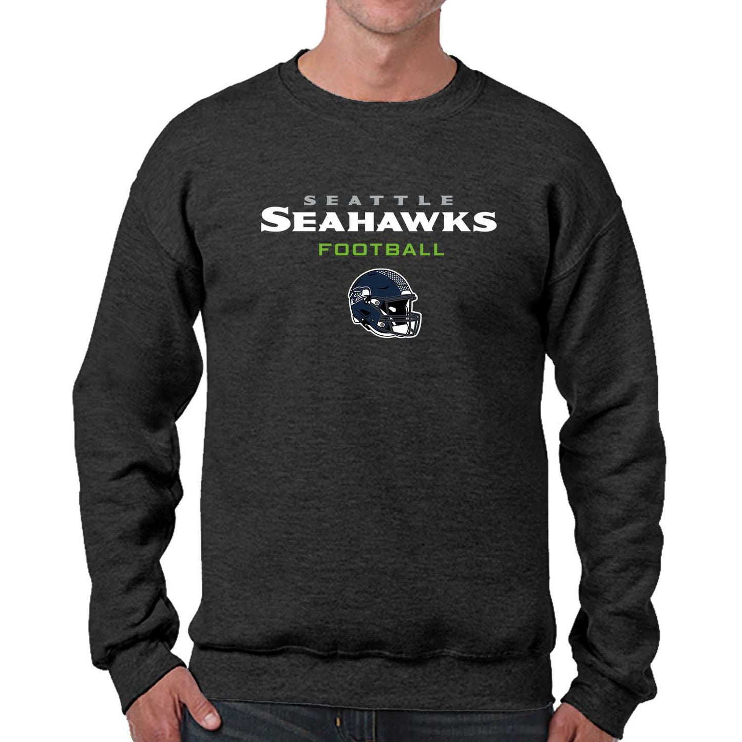 Seattle Seahawks Adult NFL Football Helmet Heather Crewneck Sweatshirt - Charcoal