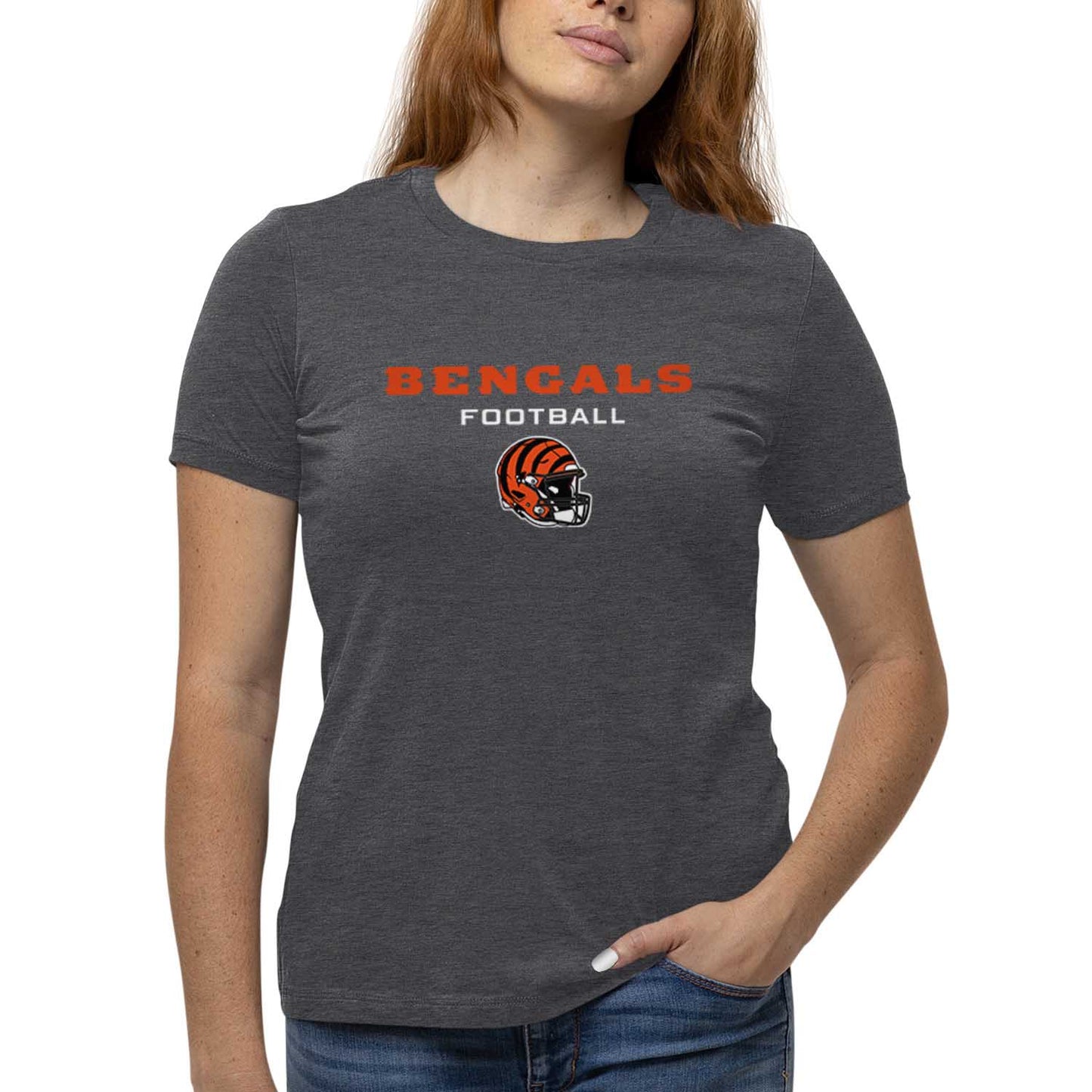 Cincinnati Bengals Women's NFL Football Helmet Short Sleeve Tagless T-Shirt - Charcoal