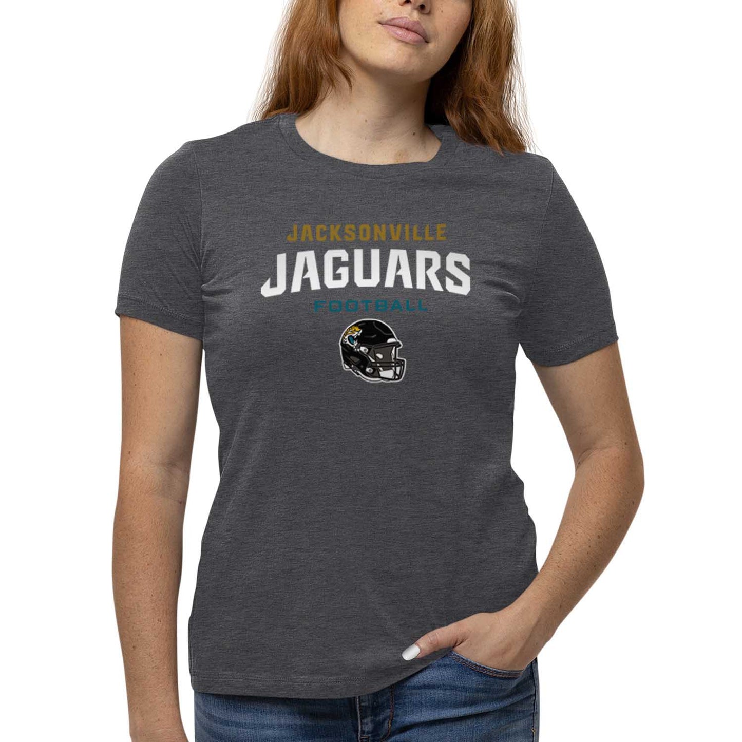 Jacksonville Jaguars Women's NFL Football Helmet Short Sleeve Tagless T-Shirt - Charcoal