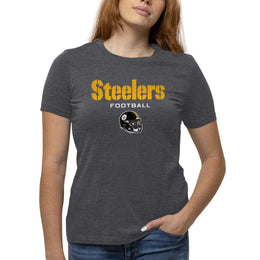 Pittsburgh Steelers Women's NFL Football Helmet Short Sleeve Tagless T-Shirt - Charcoal