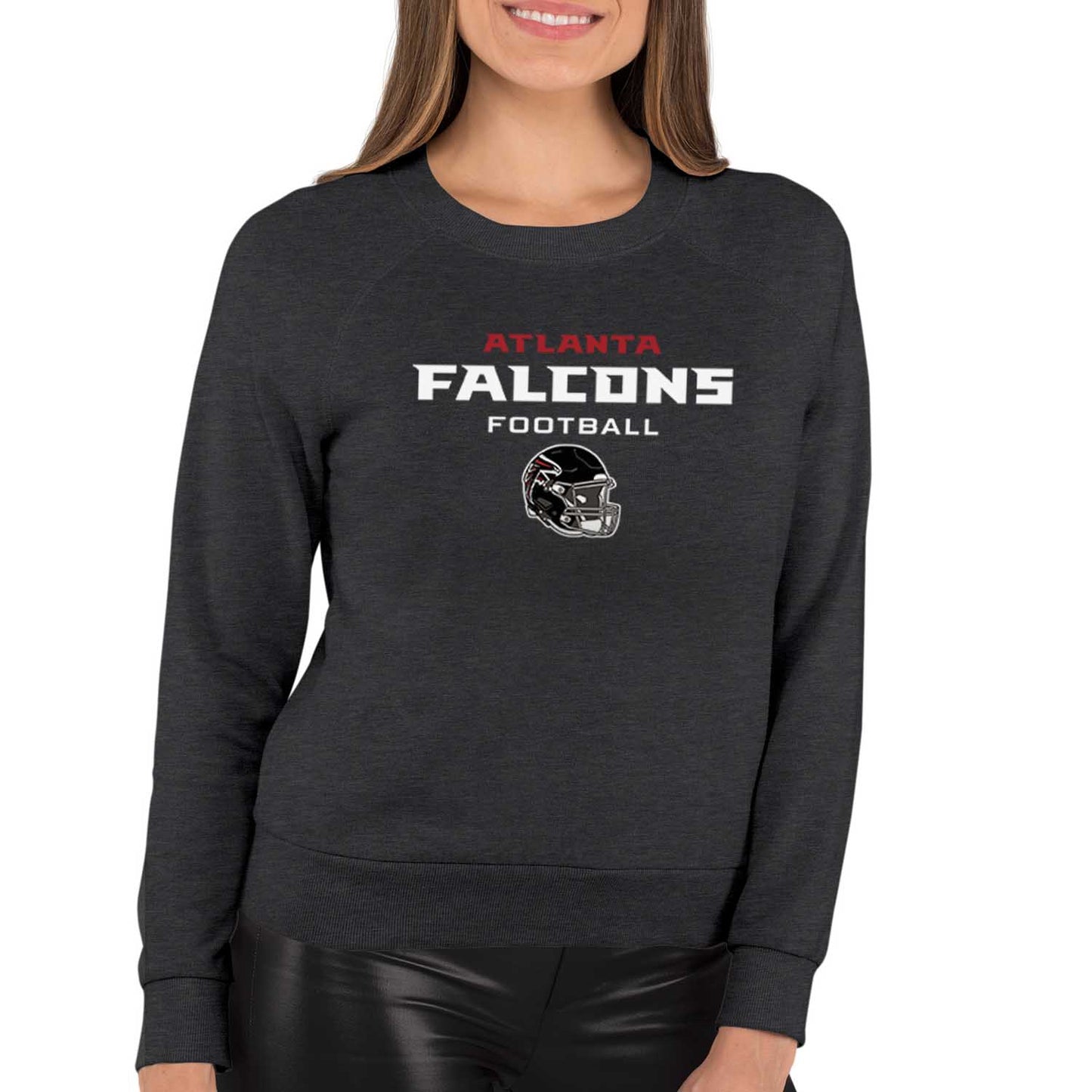 Atlanta Falcons Women's NFL Football Helmet Charcoal Slouchy Crewneck -Tagless Lightweight Pullover - Charcoal