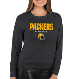 Green Bay Packers Women's NFL Football Helmet Charcoal Slouchy Crewneck -Tagless Lightweight Pullover - Charcoal