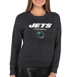New York Jets Women's NFL Football Helmet Charcoal Slouchy Crewneck -Tagless Lightweight Pullover - Charcoal