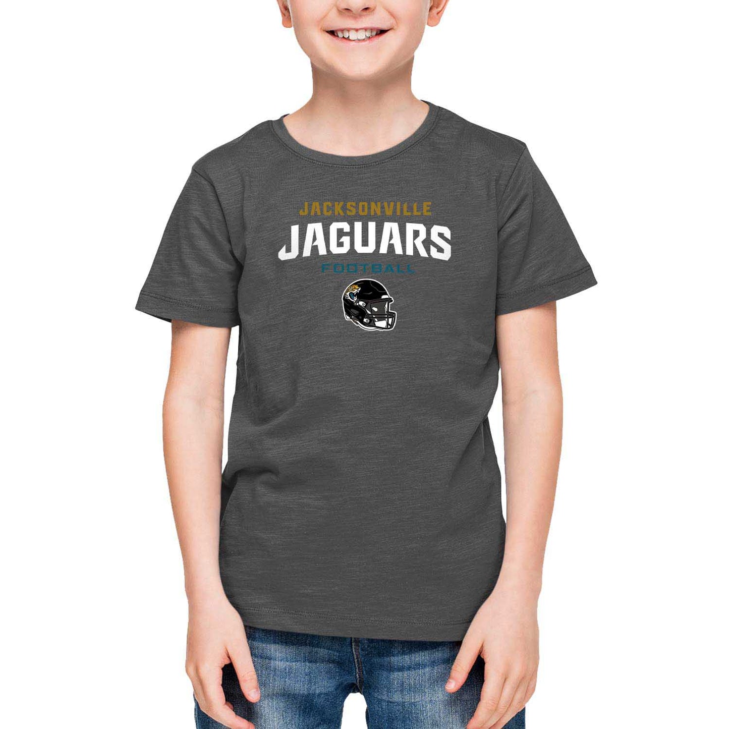 Jacksonville Jaguars NFL Youth Football Helmet Tagless T-Shirt - Charcoal