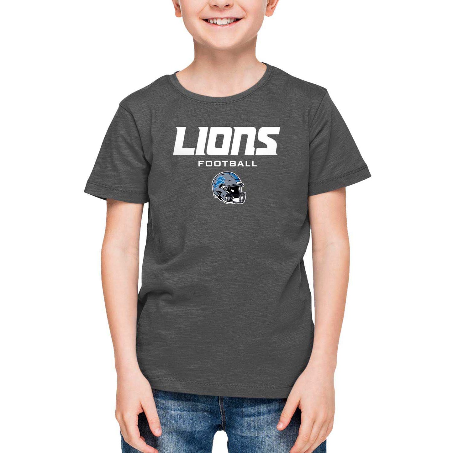 Detroit Lions NFL Youth Football Helmet Tagless T-Shirt - Charcoal