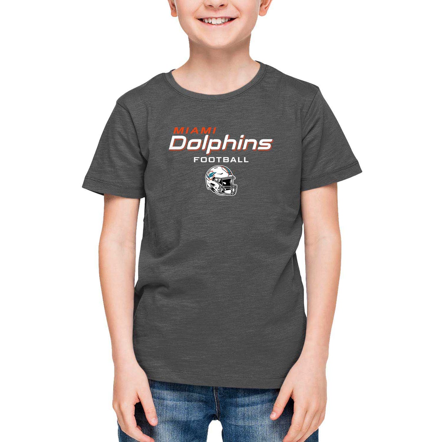 Miami Dolphins NFL Youth Football Helmet Tagless T-Shirt - Charcoal