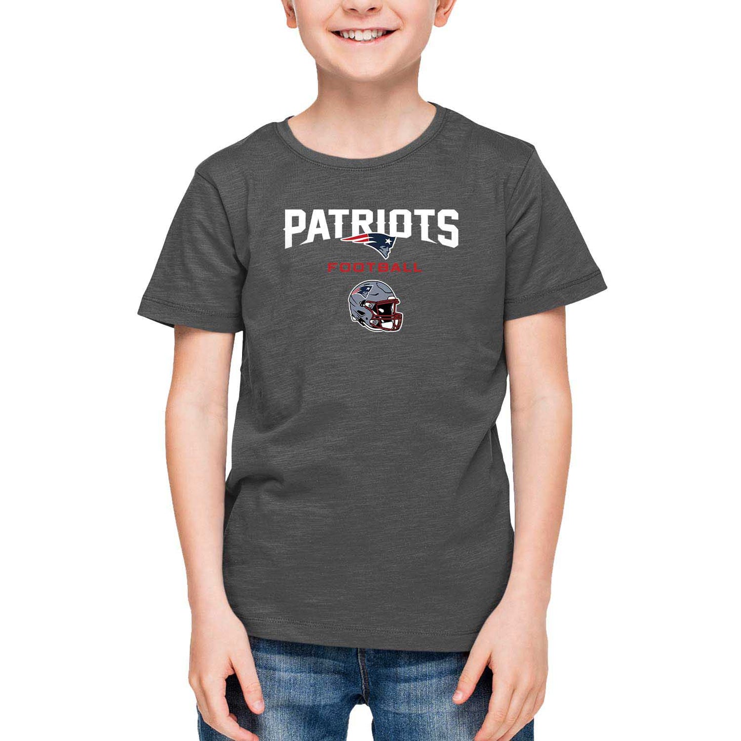 New England Patriots NFL Youth Football Helmet Tagless T-Shirt - Charcoal