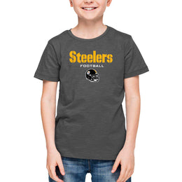 Pittsburgh Steelers NFL Youth Football Helmet Tagless T-Shirt - Charcoal