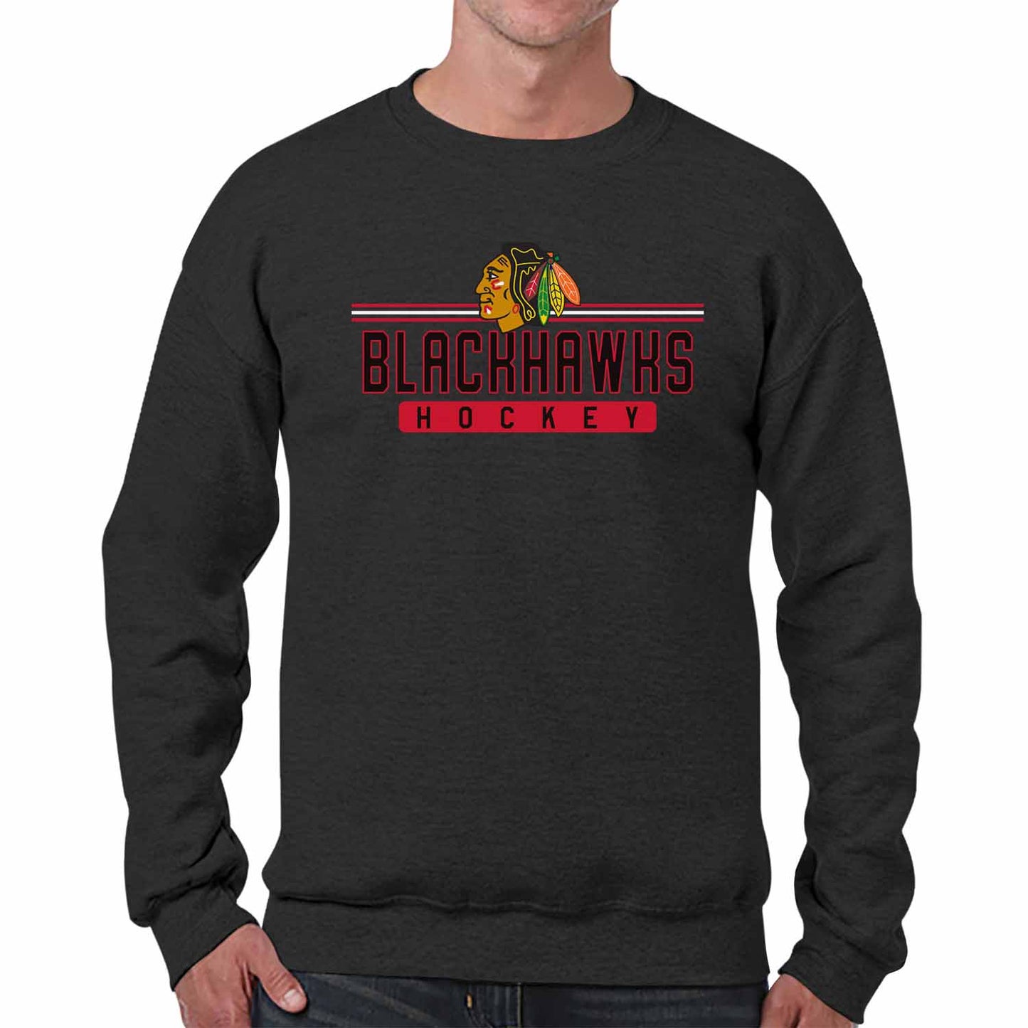 Chicago Blackhawks NHL Charcoal True Fan Crewneck Sweatshirt - Charcoal