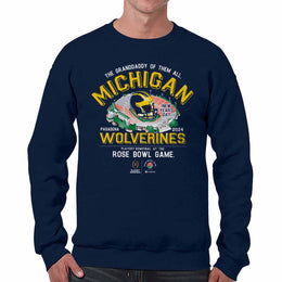 Michigan Wolverines 2024 Rose Bowl Game Day College Football Crewneck Sweatshirt - Navy