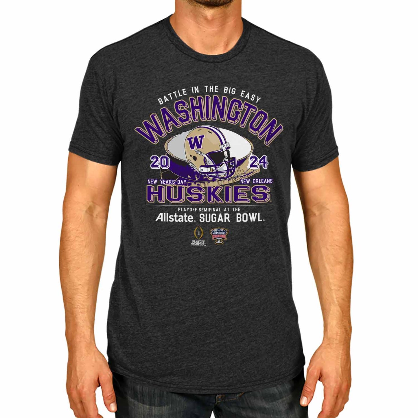 Washington Huskies 2024 Sugar Bowl Game Day College Football T-Shirt - Black Heather