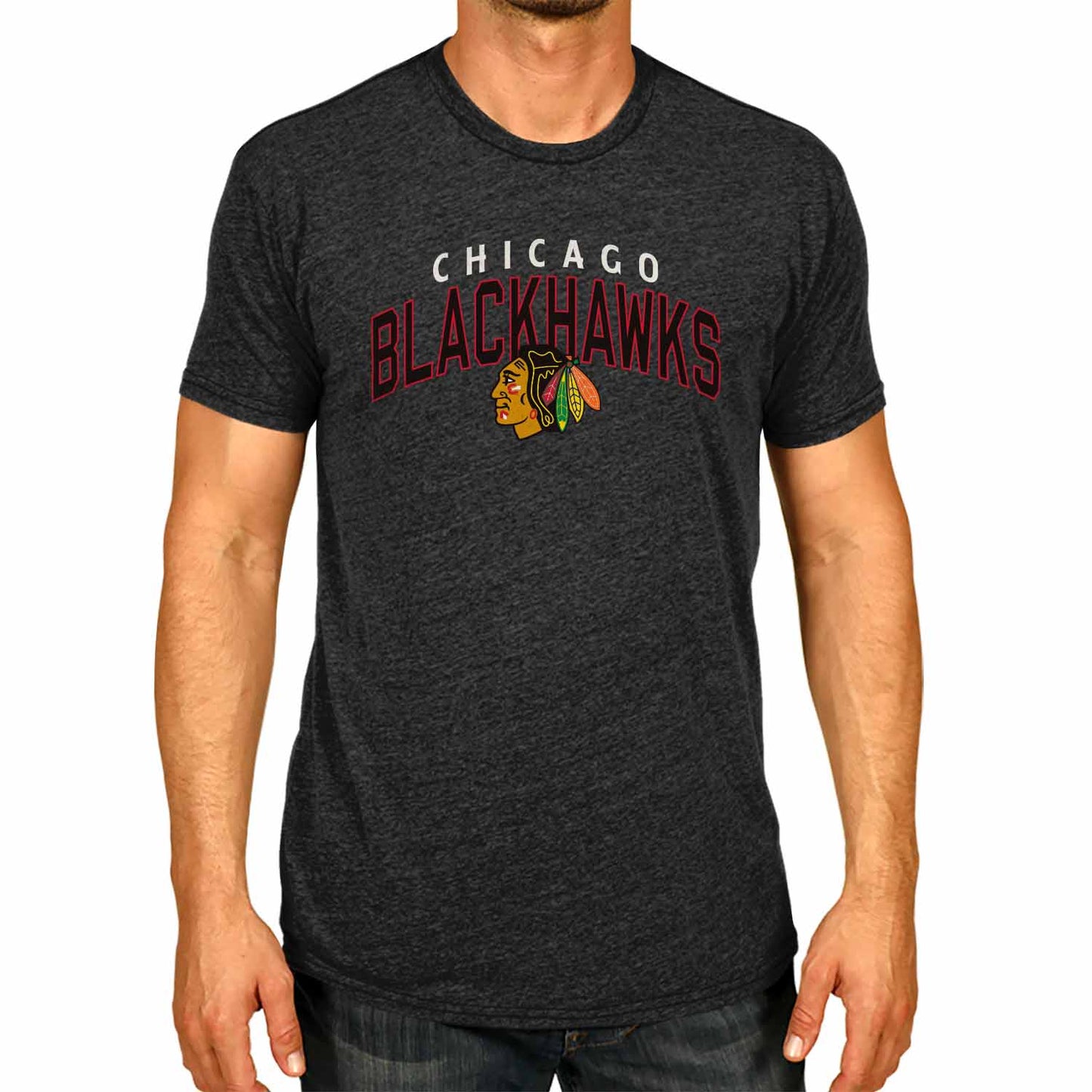 Chicago Blackhawks NHL Adult Powerplay Heathered Unisex T-Shirt - Black Heather