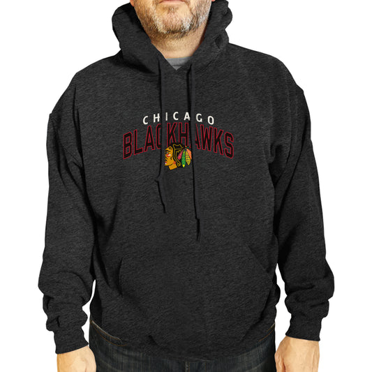 Chicago Blackhawks NHL Adult Unisex Powerplay Hooded Sweatshirt - Black Heather