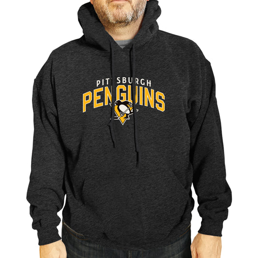 Pittsburgh Penguins NHL Adult Unisex Powerplay Hooded Sweatshirt - Black Heather