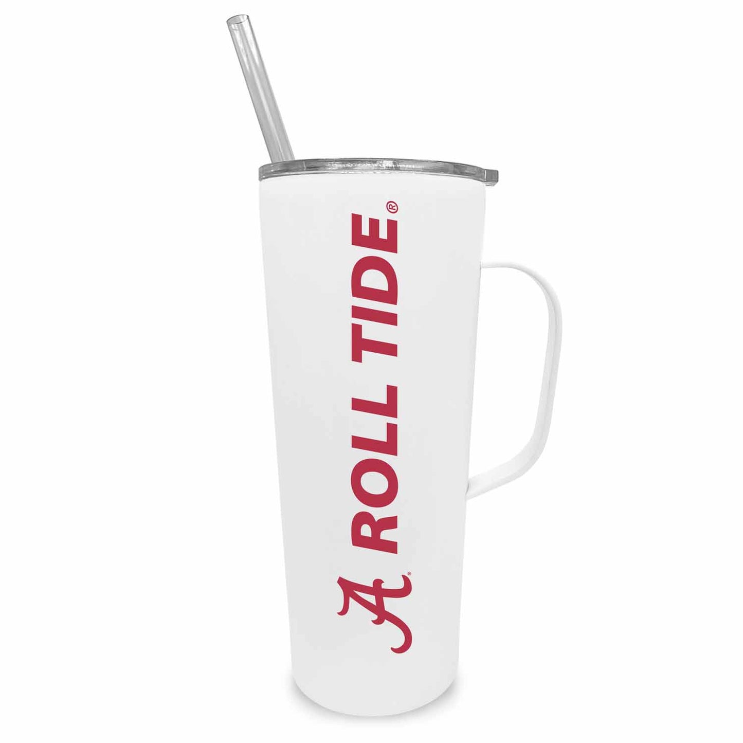 Alabama Crimson Tide NCAA Stainless Steal 20oz Roadie With Handle & Dual Option Lid With Straw - White