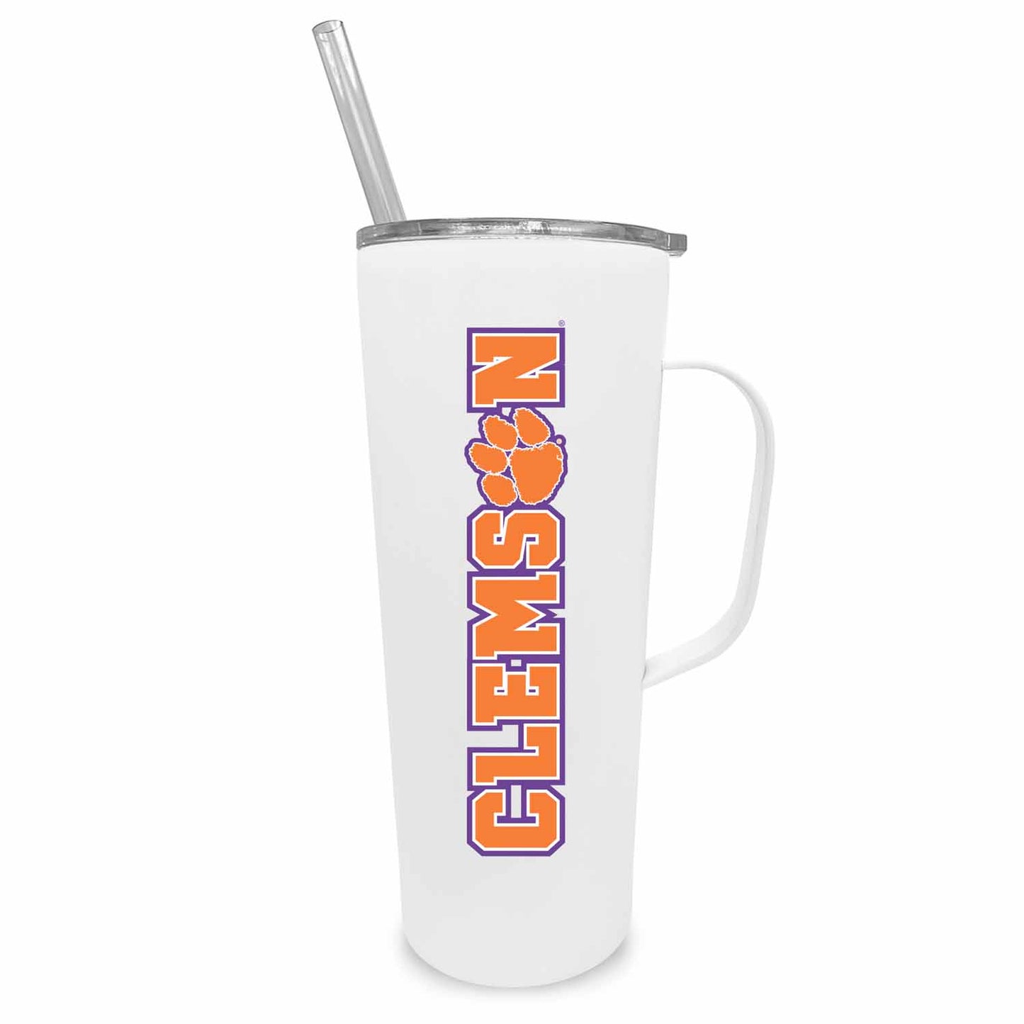 Clemson Tigers NCAA Stainless Steal 20oz Roadie With Handle & Dual Option Lid With Straw - White