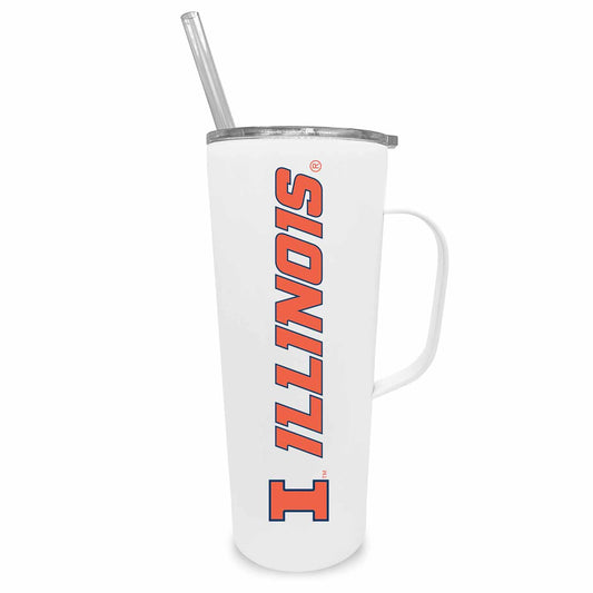 Illinois Fighting Illini NCAA Stainless Steal 20oz Roadie With Handle & Dual Option Lid With Straw - White