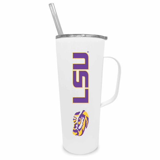 LSU Tigers NCAA Stainless Steal 20oz Roadie With Handle & Dual Option Lid With Straw - White