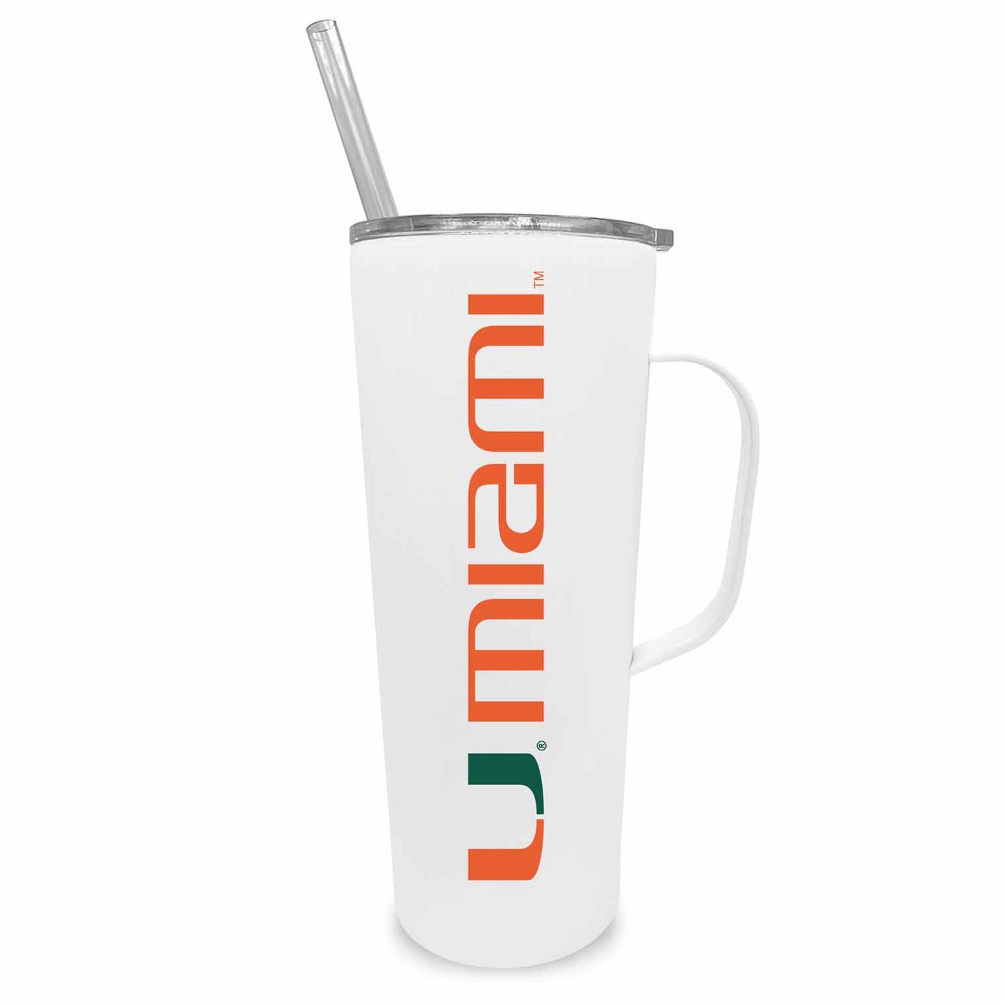 Miami Hurricanes NCAA Stainless Steal 20oz Roadie With Handle & Dual Option Lid With Straw - White