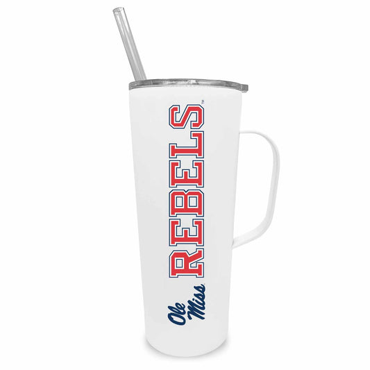 Ole Miss Rebels NCAA Stainless Steel 20oz Roadie With Handle & Dual Option Lid With Straw - White