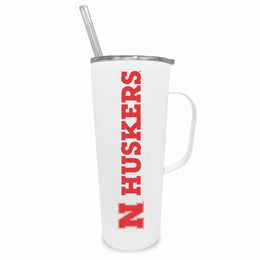 Nebraska Cornhuskers NCAA Stainless Steal 20oz Roadie With Handle & Dual Option Lid With Straw - White