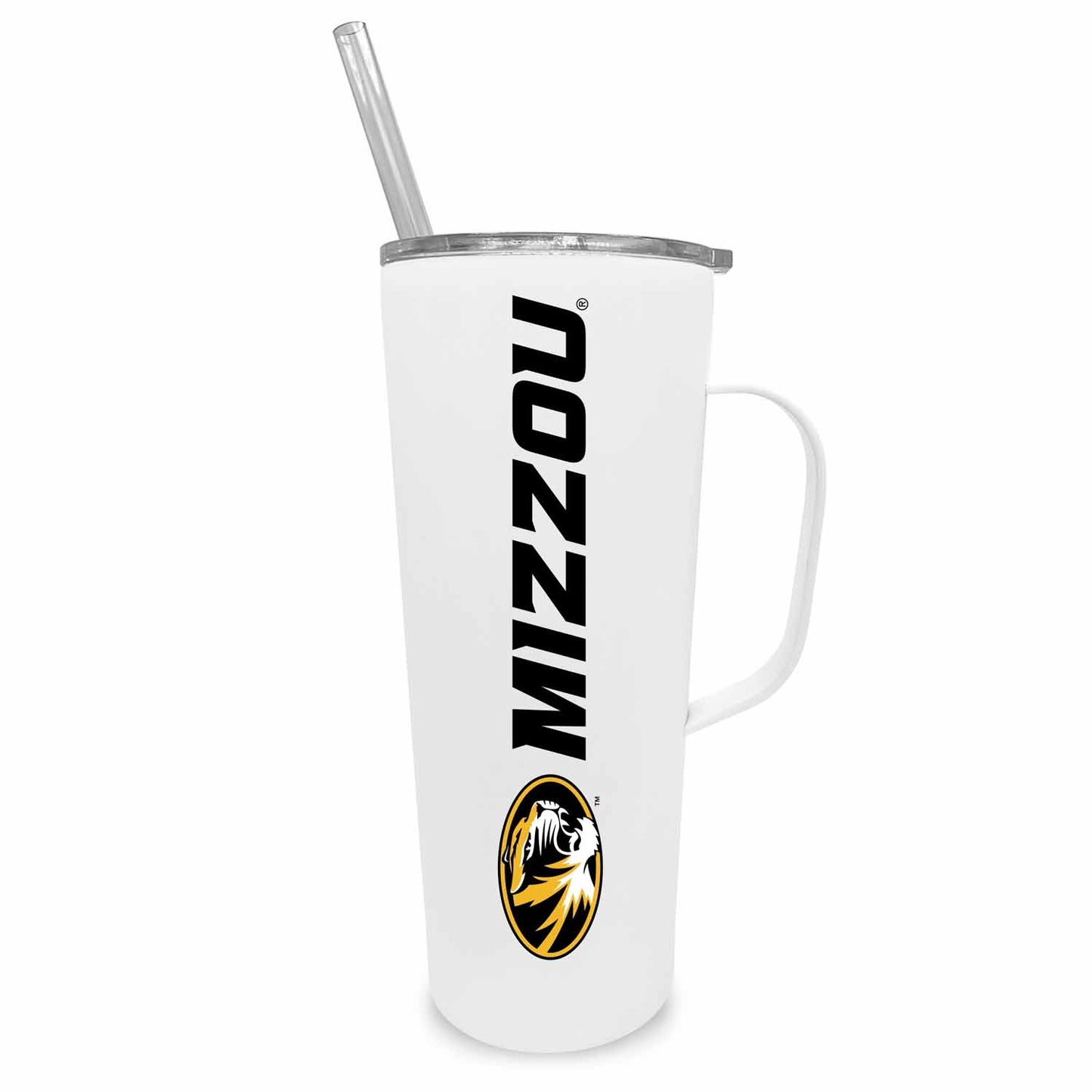 Missouri Tigers NCAA Stainless Steal 20oz Roadie With Handle & Dual Option Lid With Straw - White
