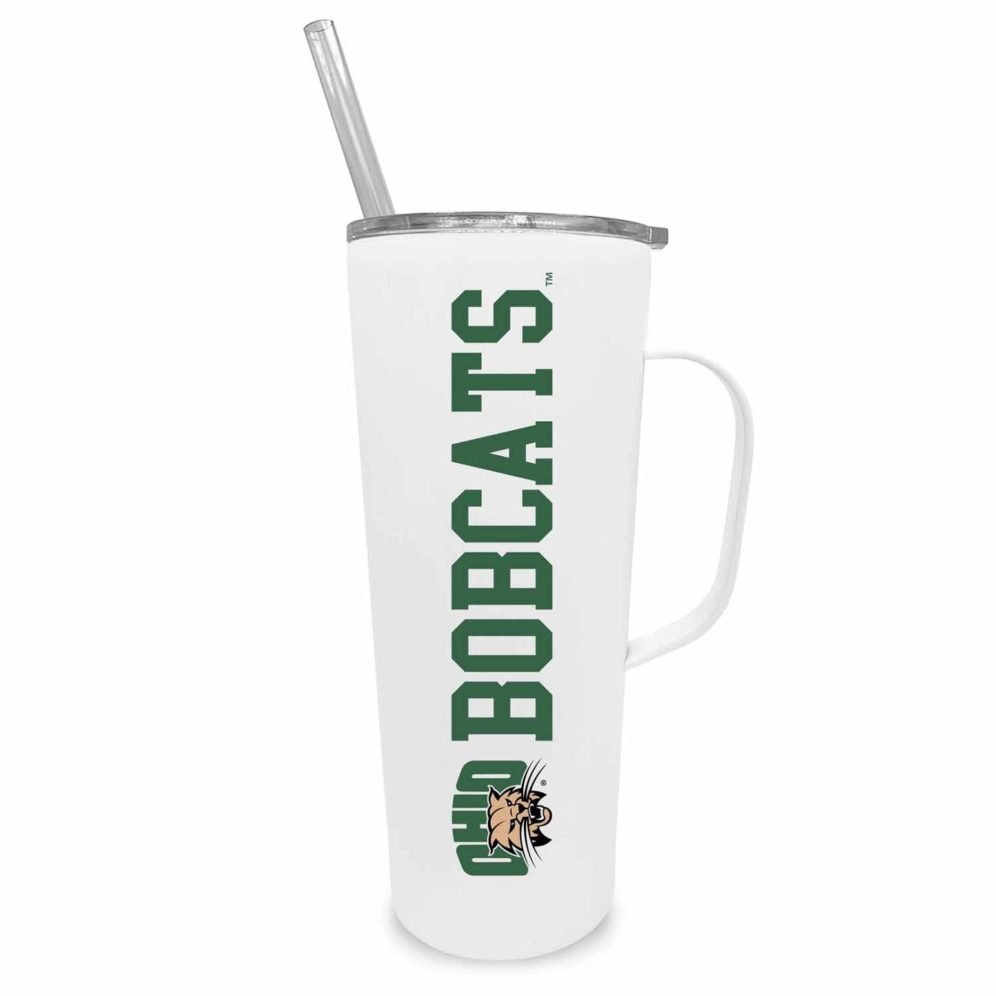 Ohio Bobcats NCAA Stainless Steal 20oz Roadie With Handle & Dual Option Lid With Straw - White