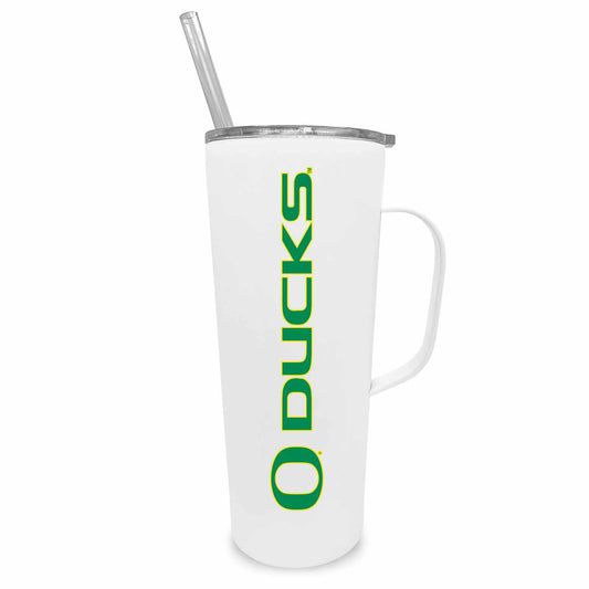 Oregon Ducks NCAA Stainless Steel 20oz Roadie With Handle & Dual Option Lid With Straw - White