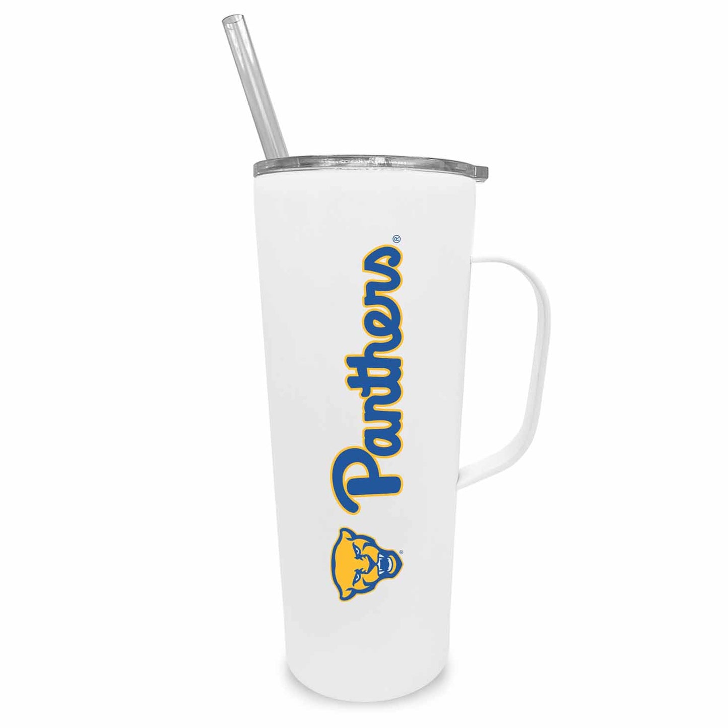Pitt Panthers NCAA Stainless Steal 20oz Roadie With Handle & Dual Option Lid With Straw - White