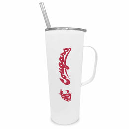 Washington State Cougars NCAA Stainless Steal 20oz Roadie With Handle & Dual Option Lid With Straw - White