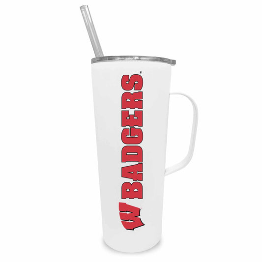 Wisconsin Badgers NCAA Stainless Steal 20oz Roadie With Handle & Dual Option Lid With Straw - White