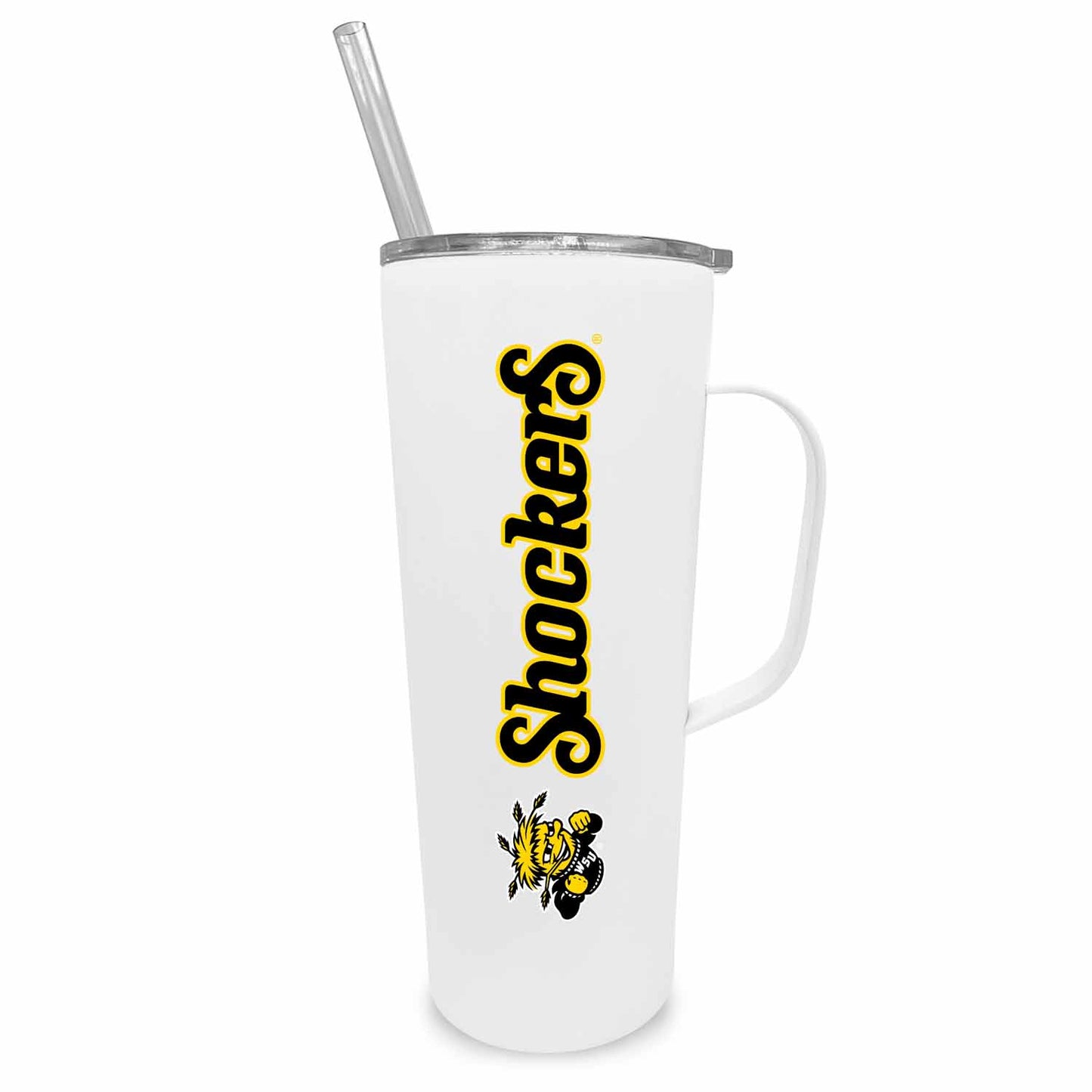 Wichita State Shockers NCAA Stainless Steal 20oz Roadie With Handle & Dual Option Lid With Straw - White