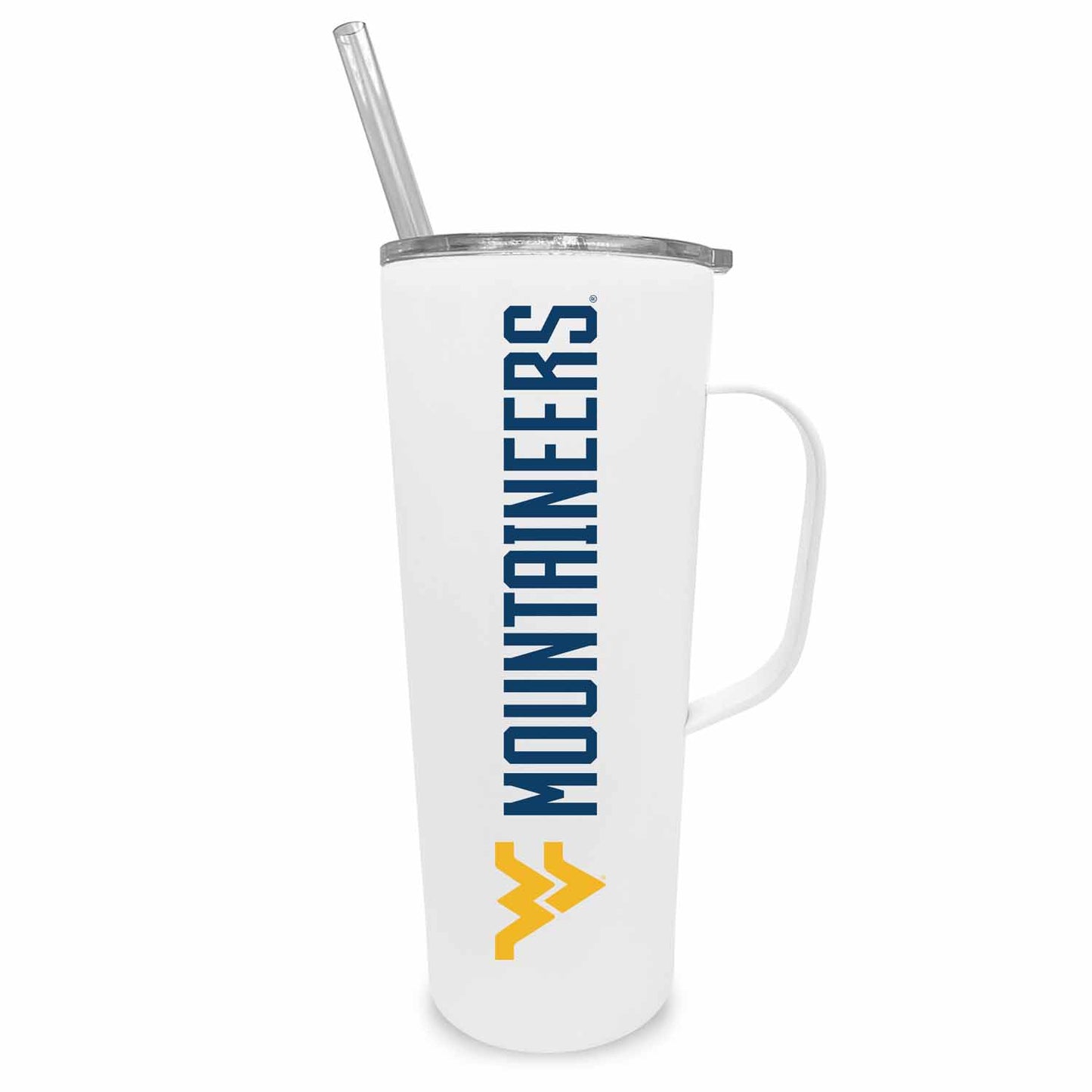 West Virginia Mountaineers NCAA Stainless Steal 20oz Roadie With Handle & Dual Option Lid With Straw - White