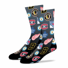 Original Six Youth NHL Original 6 All Over Logo Crew Socks - Black