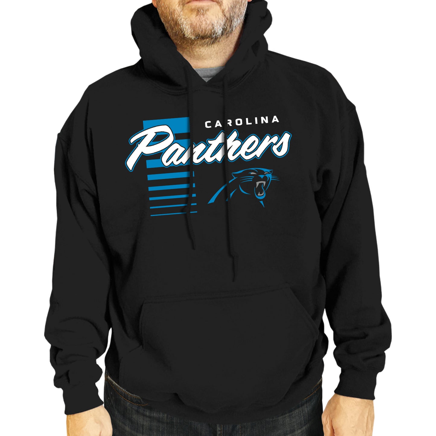 Carolina Panthers NFL Adult Unisex Retro Script Ultra Soft Fleece Hooded Sweatshirt - Black