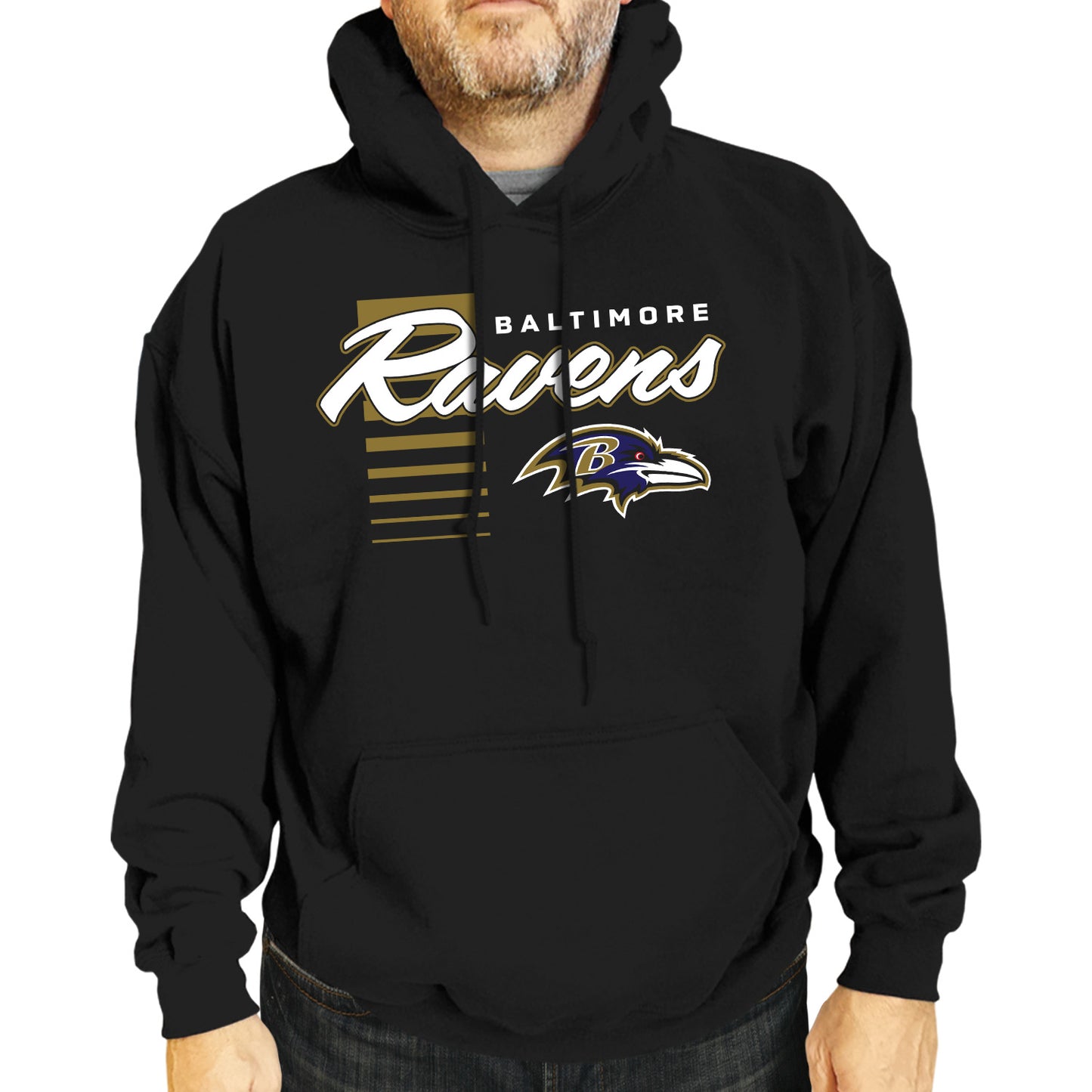 Baltimore Ravens NFL Adult Unisex Retro Script Ultra Soft Fleece Hooded Sweatshirt - Black